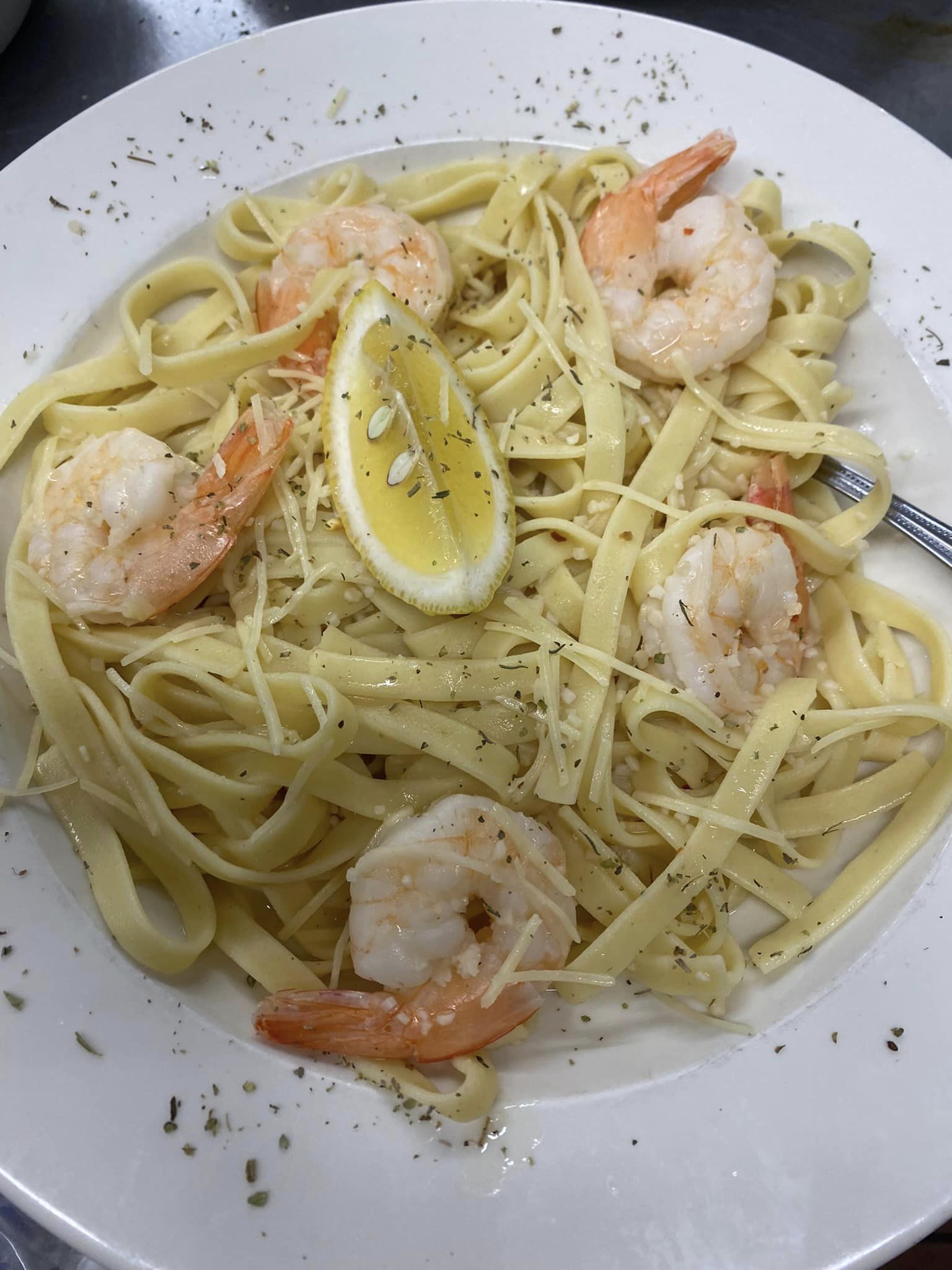 Shrimp pasta at the clubhouse