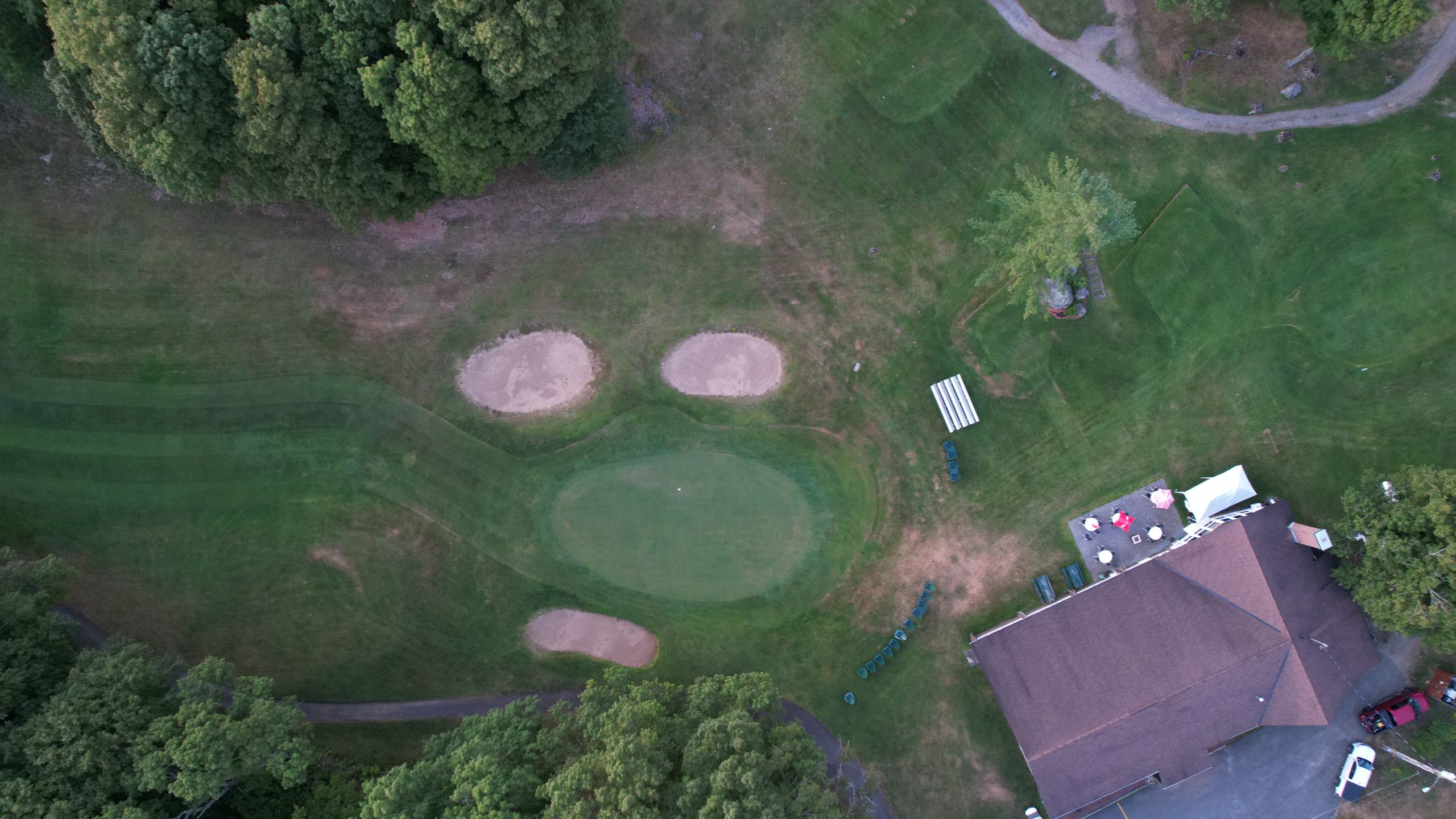Overhead drone shot of 18 green